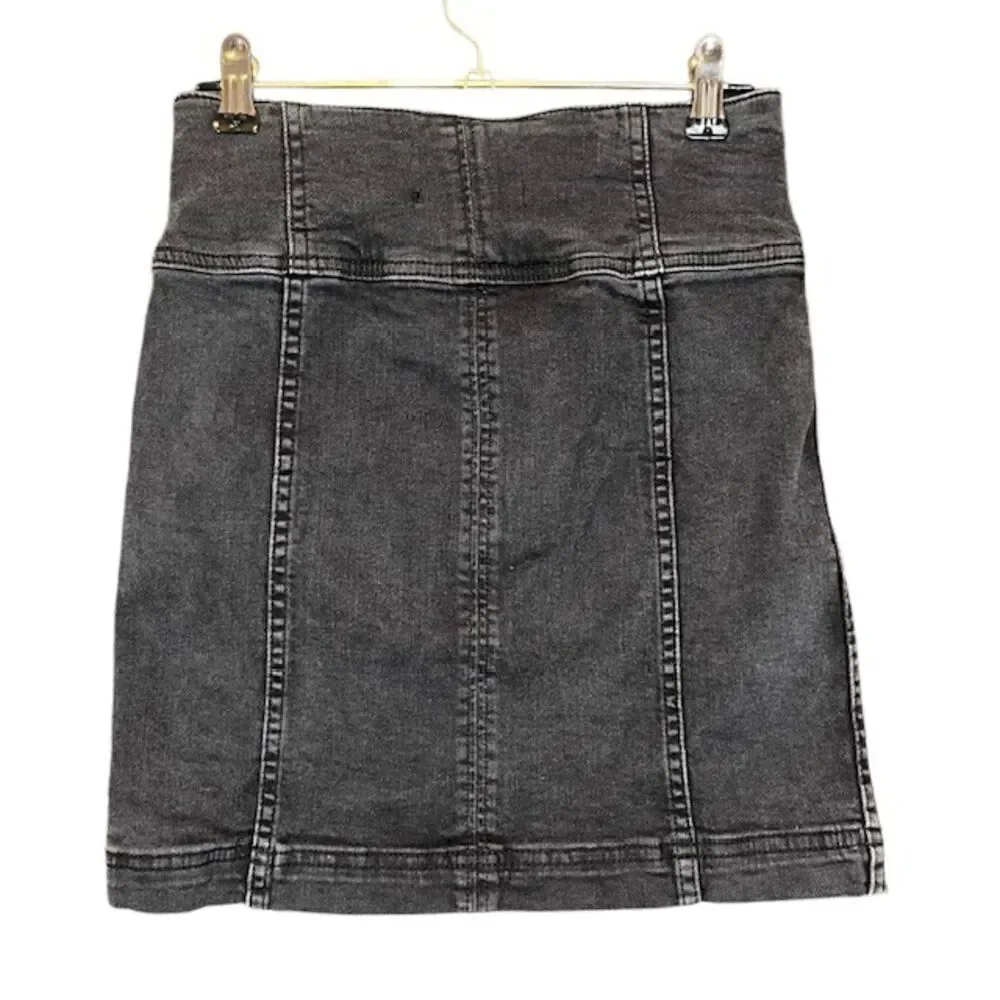 Free People Modern Femme Lace‎ Up Stonewashed Black Denim Mini Skirt Size 0